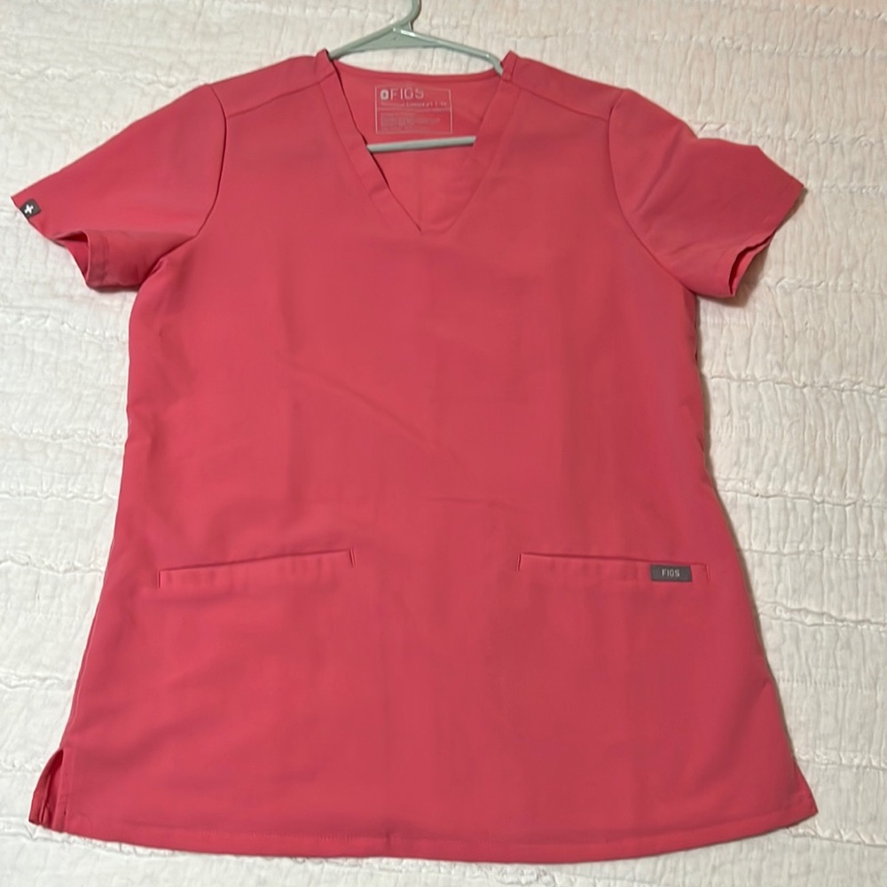 Figs neon pink Casma 3 pocket scrub top.